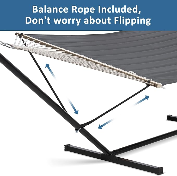 SUNCREAT 2 Person Hammock with Stand, Heavy Duty Portable Hammocks, 475 lbs Capacity, Dark Grey