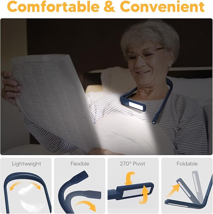 LED Neck Reading Light and Crafting Lamp with Black Storage Case, Ideal for Book Lovers, Readers, Crafters and Outdoor Enthusiasts, Perfect for Reading, Sewing, Camping, Crocheting, Walking at Night