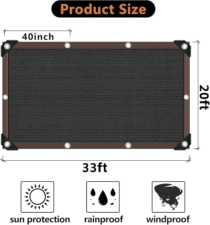 20x30FT Shade Cloth, 90% Shade Cover, Sturdy Sunblock Mesh Tarp with Grommets for Patio Plants Greenhouse Dog Kennel Porch Pergola Sun Protection Neting