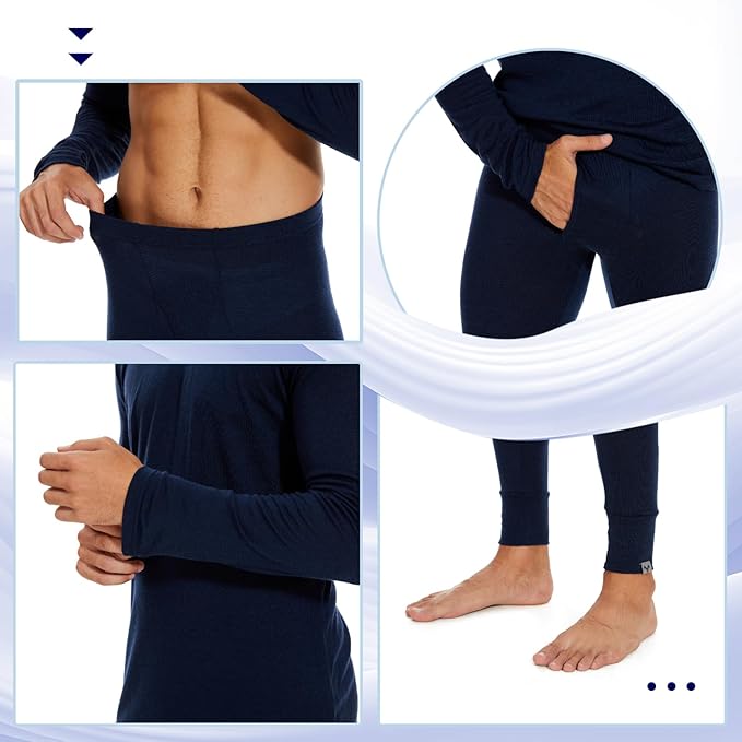 MERINNOVATION Merino Wool Base Layer Set for Men 100% Merino Wool Thermal Underwear Long Sleeve