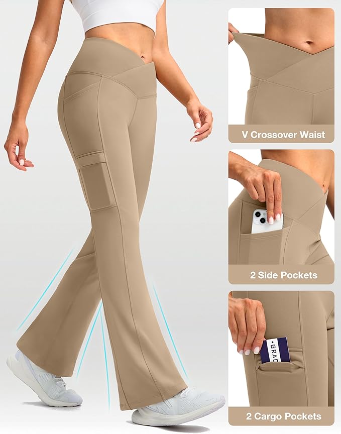 G Gradual Women's Fleece Lined Pants Water Resistant Winter Thermal Flare Leggings Hiking Snow Pants for Women 4 Pockets