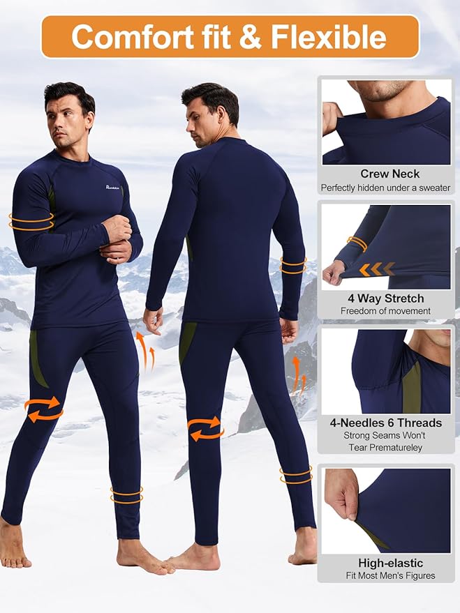 romision Thermal Underwear for Men Long Johns Fleece Lined Hunting Gear Bottom Top Set Base Layer for Cold Weather Gift