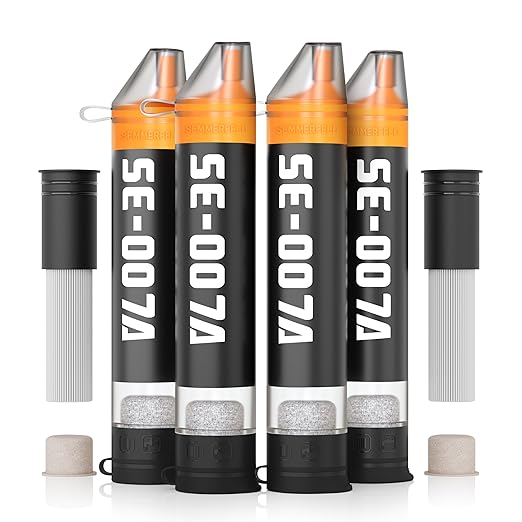 Personal Straw Water Filter to purify Water, Emergency Water Straws Portable Gear for Hiking, Camping, Travel, Fishing, Outing and Emergency Preparedness （4 Water Filters + 2 Filter Cartridges）