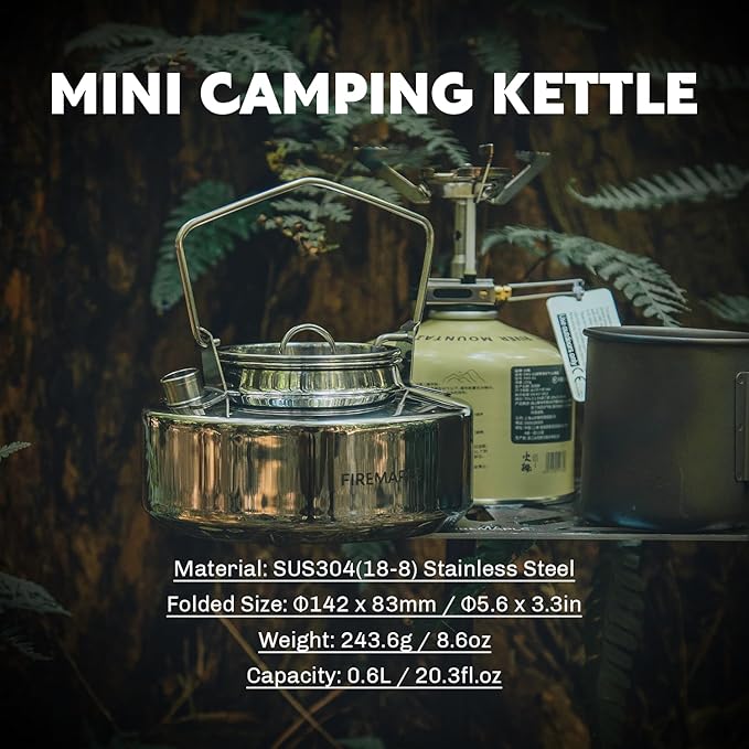 Fire-Maple Antarcti Portable 0.6 Liter Lightweight Stainless Steel Camping Kettle | Durable and Portable Camp Tea Pot | Ideal for Bushcraft and Outdoor Campfire Use