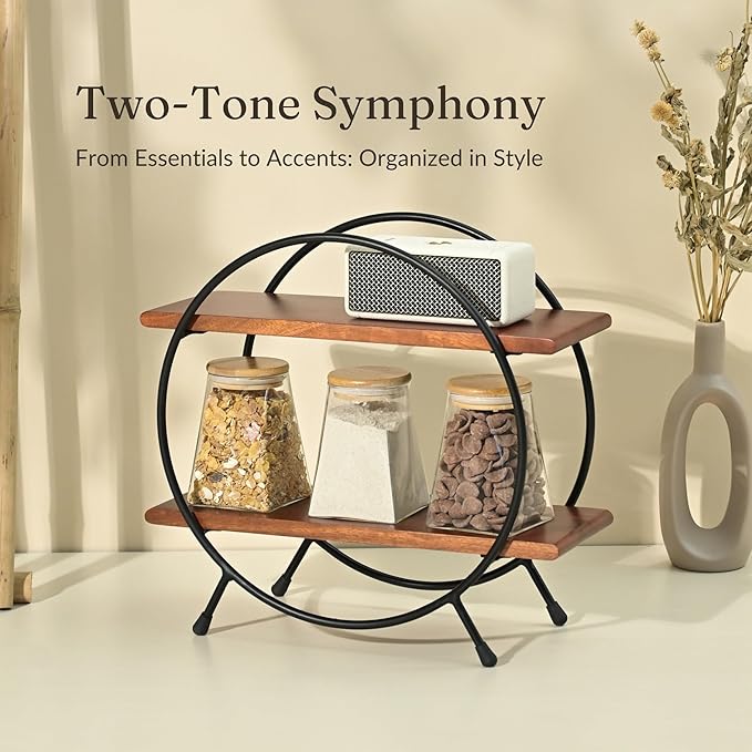 Premium Circular Kitchen Organizer Rack/Kitchen Storage Rack/Spice Rack/Wooden Organizer in Mahogany Finish (Self Assembly) (15X16X7 INCH)