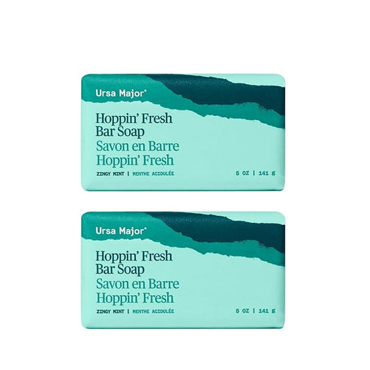 Ursa Major Hoppin' Fresh Bar Soap | Formerly Known As Morning Mojo Bar Soap | Natural, Exfoliating Soap with Peppermint, Eucalyptus and Rosemary | Formulated for Men and Women | 5 ounces | 2-Pack