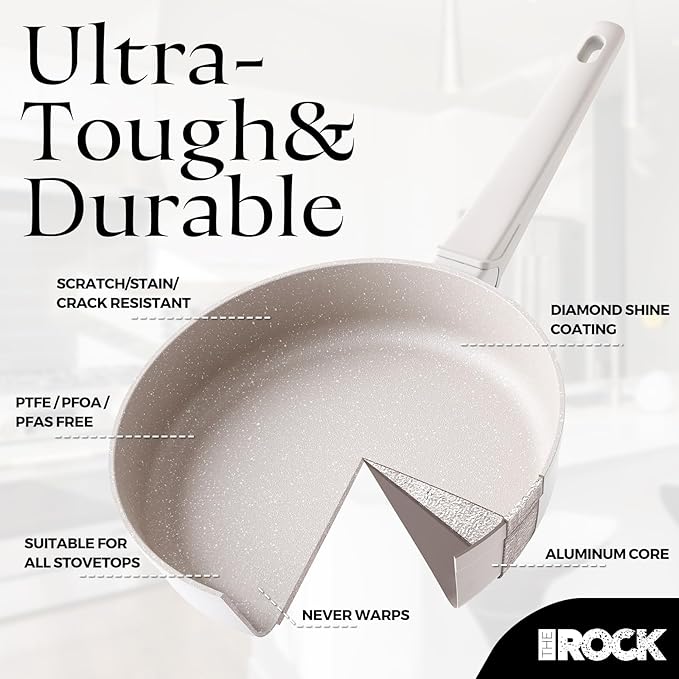 THE ROCK SOHO 9.5-Inch Ceramic Non Stick Frying Pan – Nothing Sticks, Never Warps, Lasts Longer, Non Toxic Skillet with Heat-Resistant Handle, PTFE PFOA & PFAS Free, Oven & Dishwasher Safe, Cream