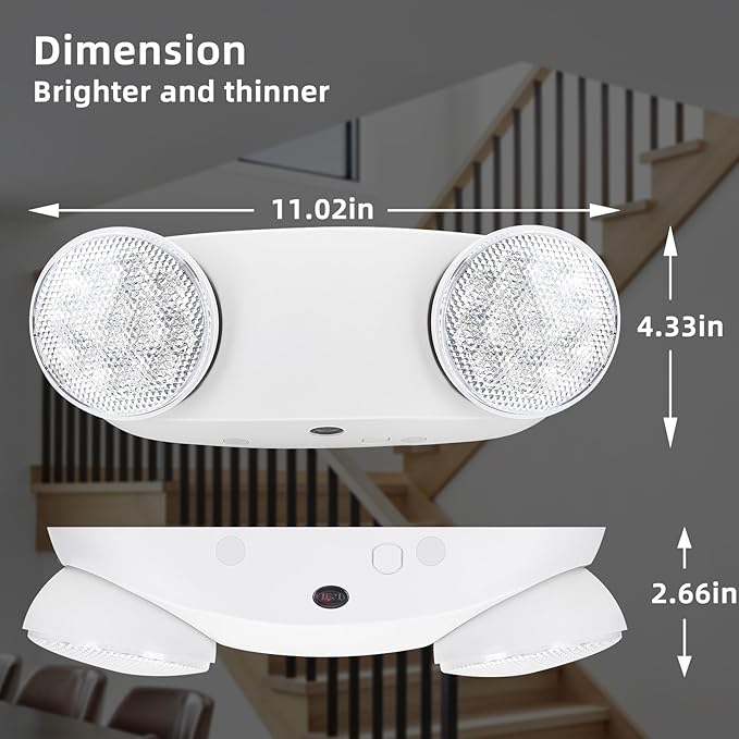RMC LED Emergency Lights with Battery Backup, Two Head Adjustable Commercial Emergency Lighting, AC120-277V, Hardwired Emergency Exit Light Fixtures for Home and Business, ETL Listed, 2 Pack