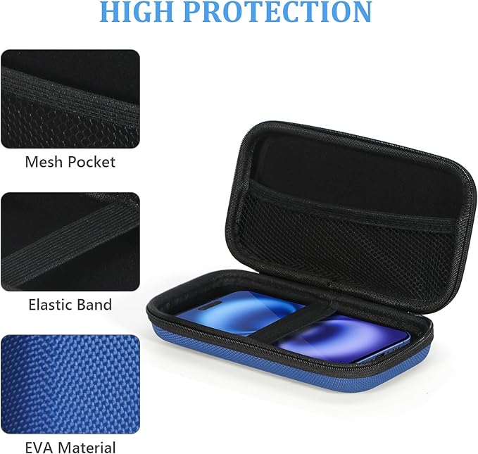 GLCON Portable Protection Hard EVA Case for External Battery, Cell Phone, GPS, Hard Drive, USB/Charging Cable, Small Carrying Bag Mesh Inner Pocket, Zipper Enclosure, Universal Travel Pouch Bag