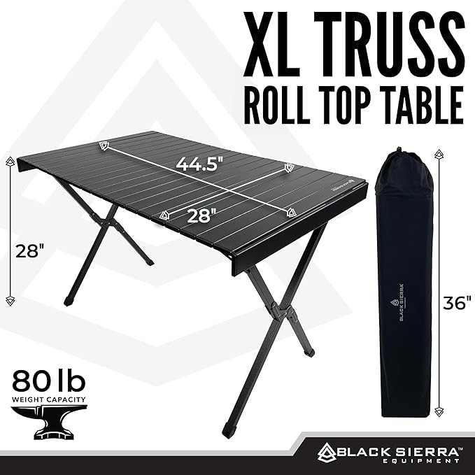 Black Sierra XL Folding Portable Camping Table, Lightweight Table for Indoor/Outdoor use, Tailgating & Picnic, Foldable Outdoor Carry Bag