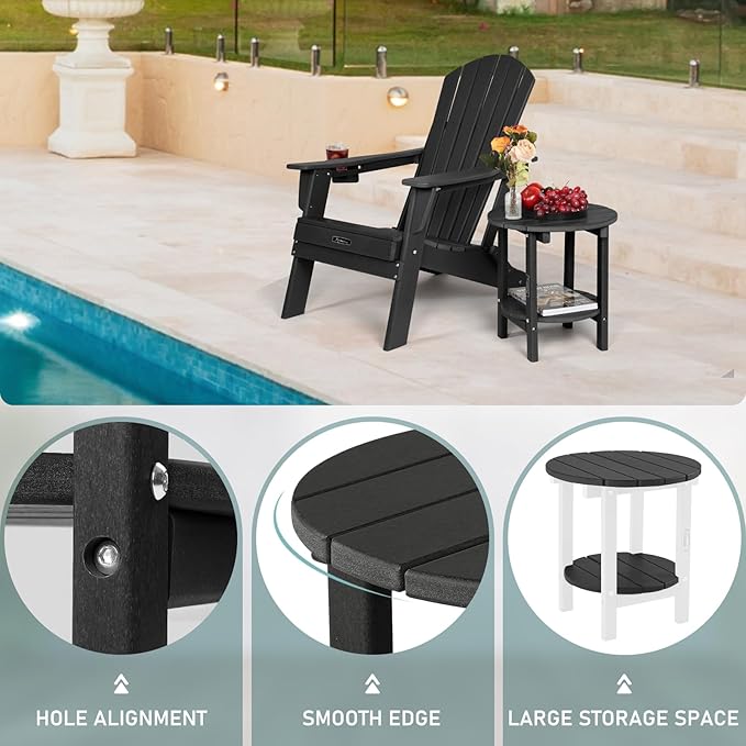 FUNBERRY Outdoor Adirondack Side Table Set of 2, 2-Tier Patio End Tables, HDPE All Weather for Outside