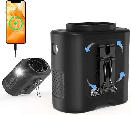 PANERGY Portable Waist Fan, 67H Runtime Wearable Fan with 4+1 Speeds, Storm Mode, 14500mAh Rechargeable Belt Fan with Dual Clip, Flashlight for Outdoor Jobsite(Black)