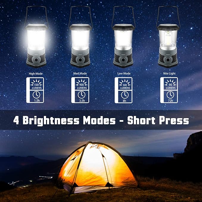 LED Camping Lantern, 1500 LM Lanterns for Power Outages with 4 D Batteries Included, Battery Powered Lantern Flashlight with 4 Light Modes, Weatherproof Tent Light for Storms and Hurricanes