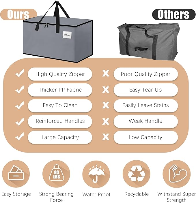 Heavy Duty Moving Bags - Extra Large Packing Bags and Storage Totes, Collapsible and Foldable Option for Moving and Storage, Grey, 125 L - 12 Pack