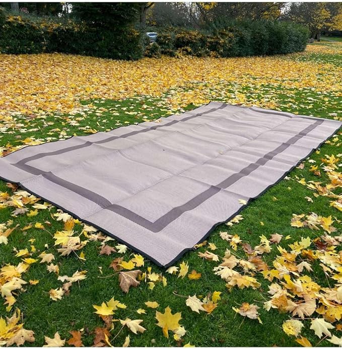 8x16 Brown Outdoor RV Mat with Carry Bag – Extra Thick 5mm Recycled Poly Rug – Waterproof, Reversible, Heavy-Duty – Premium Mat for Campsites, Patios, Decks (8' x 16', Brown Solid)