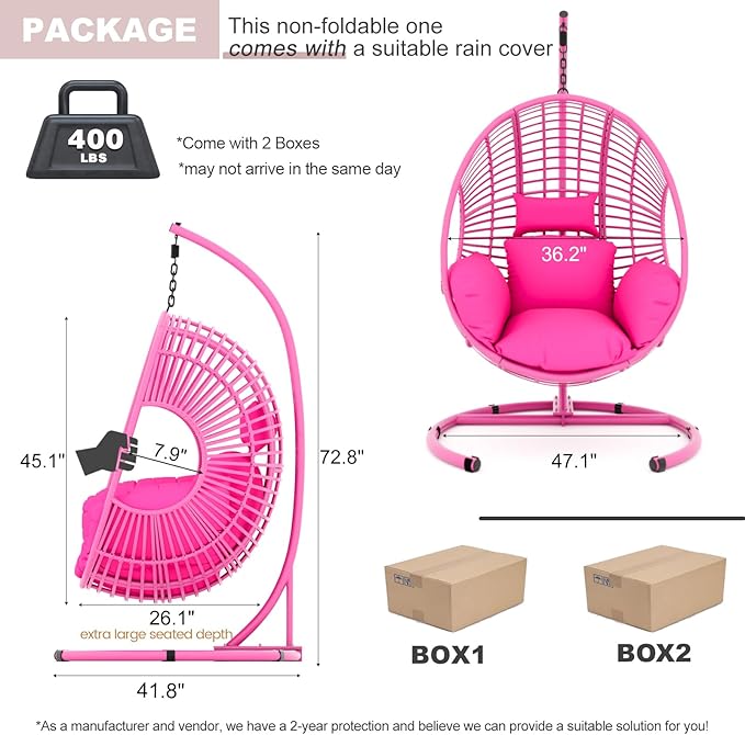 Oversized Hanging Egg Chair Outdoor Wicker Swing Chair with Stand Rain Cover UV Resistant Cushion 400lbs Capacity for Patio, Garden and Balcony