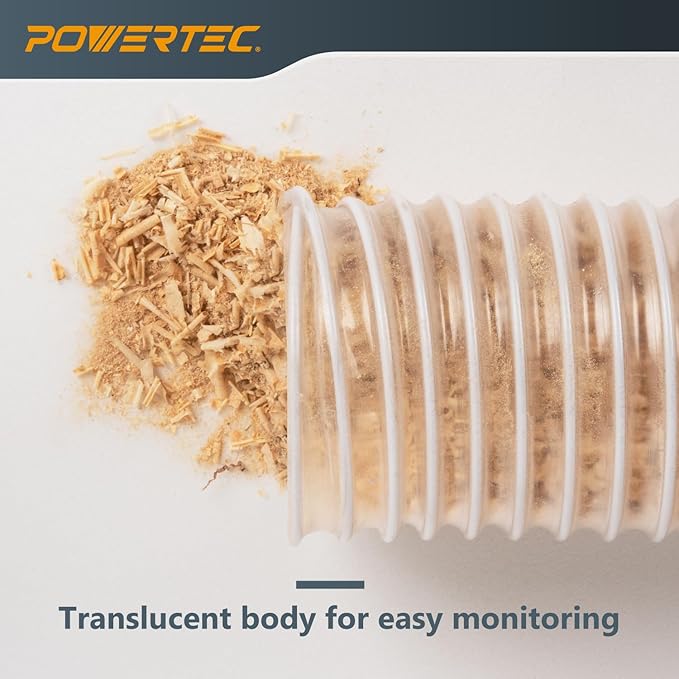 POWERTEC 3" x 5' PVC Flexible Dust Collection Hose with 2pcs Stainless Steel Key Hose Clamps for Table Saw, Planer, CNC Machine, Radial Arm Saw, Woodworking & Wood Shop Dust Collection System (70392)