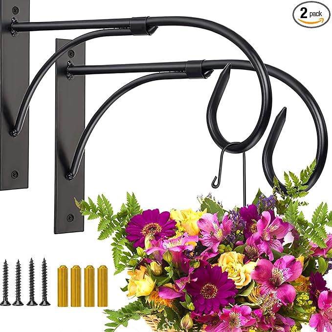 Fashion&cool 2 Pack Plant Hanging Bracket, 11 inch Wall Mount Plant Hanger Outdoor Indoor, Decorative Hanging Plant Bracket Hooks for Planter Flower Bird Feeder Lanterns Wind Chimes with Screws (2)