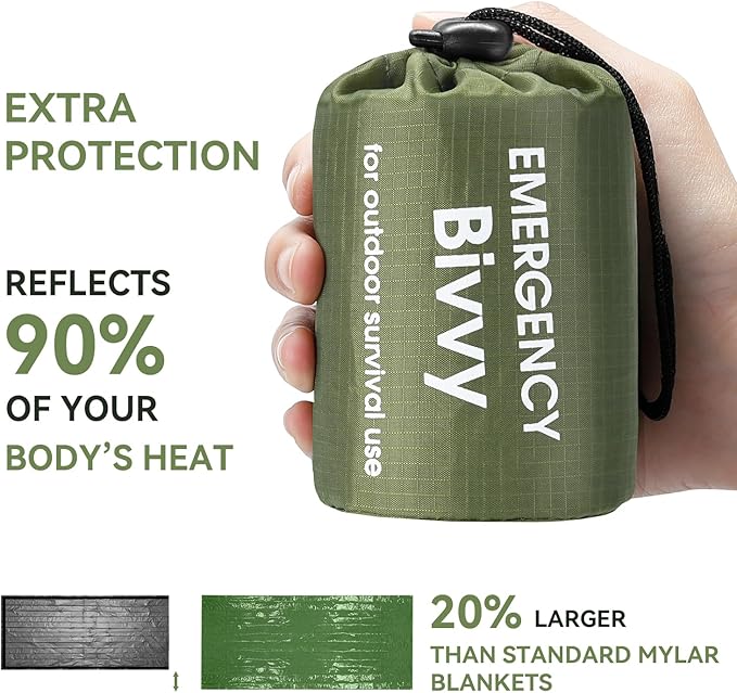 Esky Emergency Sleeping Bag, Portable Emergency Blanket Thermal Bivy Sack, Waterproof Lightweight Survival Gear with Compass for Camping Hiking Outdoor Adventure