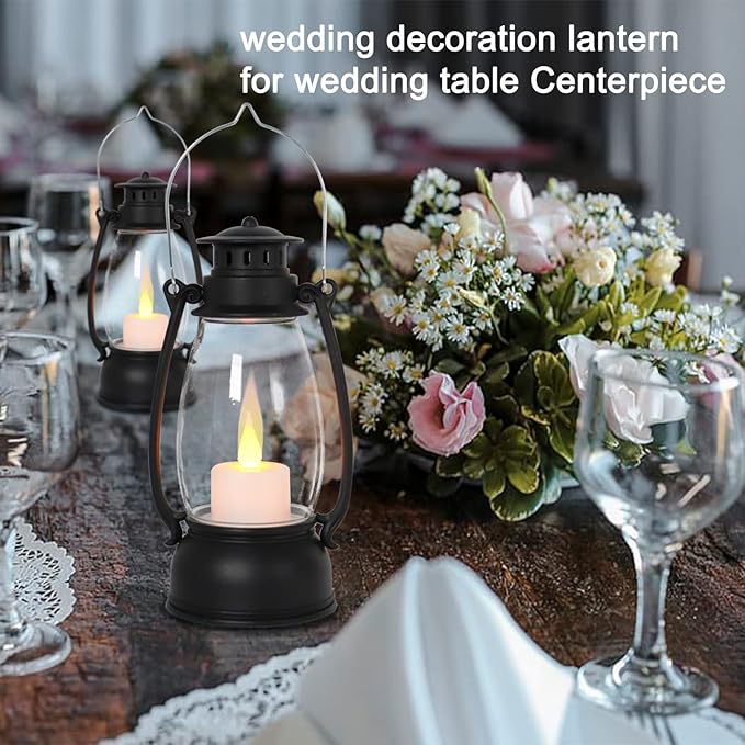 Vintage Lantern Decor, 4-Pack Candle Lantern with Remote, Small Lantern Indoor Outdoor Hanging Lanterns for Wedding Centerpiece,Halloween,Christmas,Camping Decorations, Western Party Decor