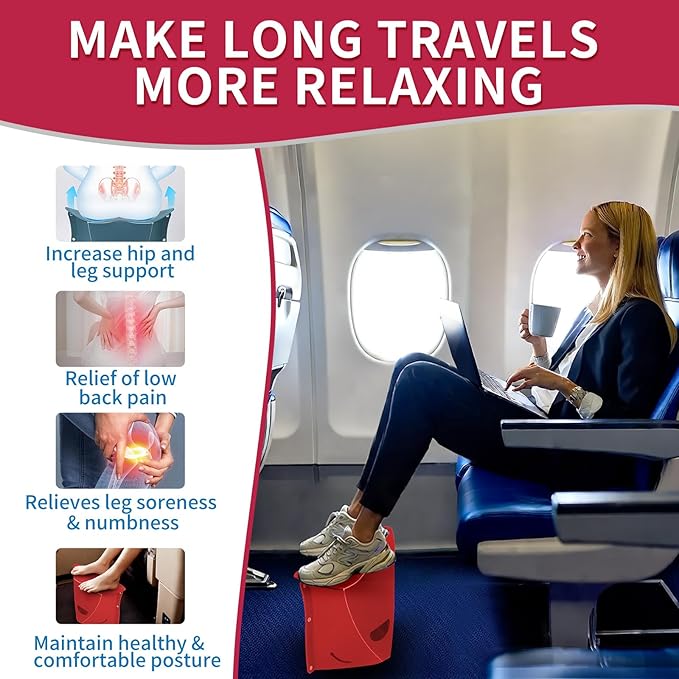 Travel Foot Rest for Airplane & Office - Portable Under Desk Foot Stool, Relieves Back & Knee Pain, Comfort for Long Flights, Cars, Subways & Trains - 2 Pack (Red & Green)