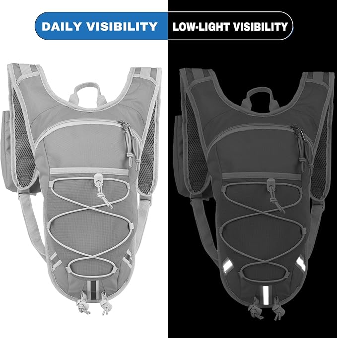 Lightweight Hydration Backpack 2L Water Bladder Pack for Running, Cycling, Hiking – Anti-Theft Water Backpack with Phone Holder, Trekking Pole Holder & Reflective Strips for Men & Women