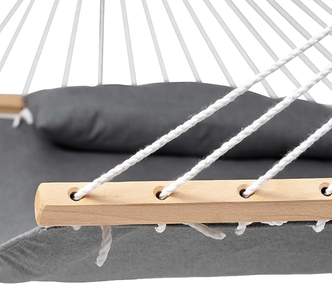 Lazy Daze 12 FT Sunbrella Fabric Hammock not Fading with Spreader Bars and Free Pillow Fits for Two Persons, All Weather and Fade Resistant for Patio Yard, 450 lbs Weight Capacity,Cast Slate