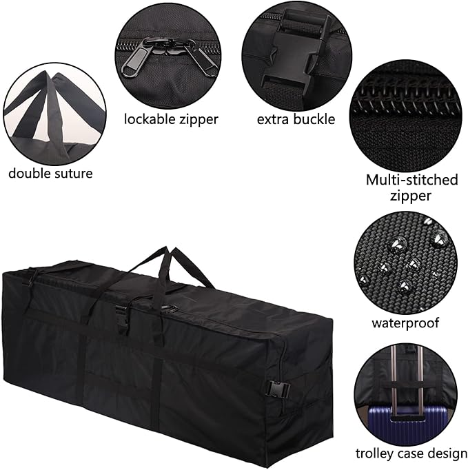 43" Sports Duffle Bag, RicoRich 150L Extra Large Travel Duffel Luggage Bag with Upgrade Zipper, Durable & Water Resistant for Camping Tent Fishing Beach tote (Black)