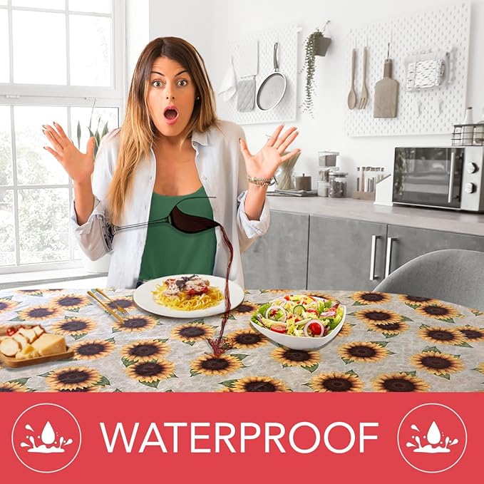 LAMINET Elastic Fitted Table Cover - Sunflower - Oblong/Oval - Fits Tables up to 48" x 68”