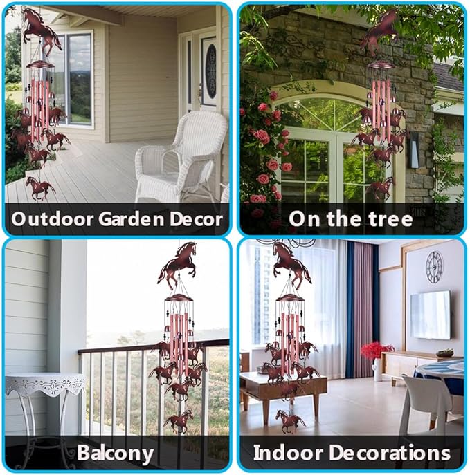 Horse Wind Chimes for Garden, Home, Balcony, Yard, Outdoor Decoration, Horses Chimes, Memorial Wind Bells, Horses Wind Catcher, Blessing Wind Chimes Xmas Gifts for Mom, Grandma, Family, Women, Friends