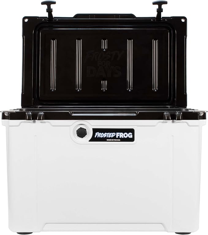 Made in USA Frosted Frog Hyper-Light 54 Quart Hard Cooler Insulated Portable Ice Chest Box for Beach, Beverages, Camping, Fishing, Boat, Barbecue, 30% Lighter Than Rotomolded Coolers