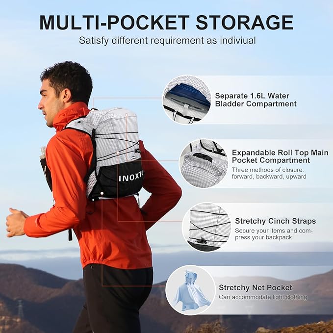 Running Hydration Vest Backpack, Lightweight Water Backpack with 1.6L Water Bladder Daypack for Women Men,Adjustable Running Vest Pack for Trail Running Hiking Cycling Race Marathon