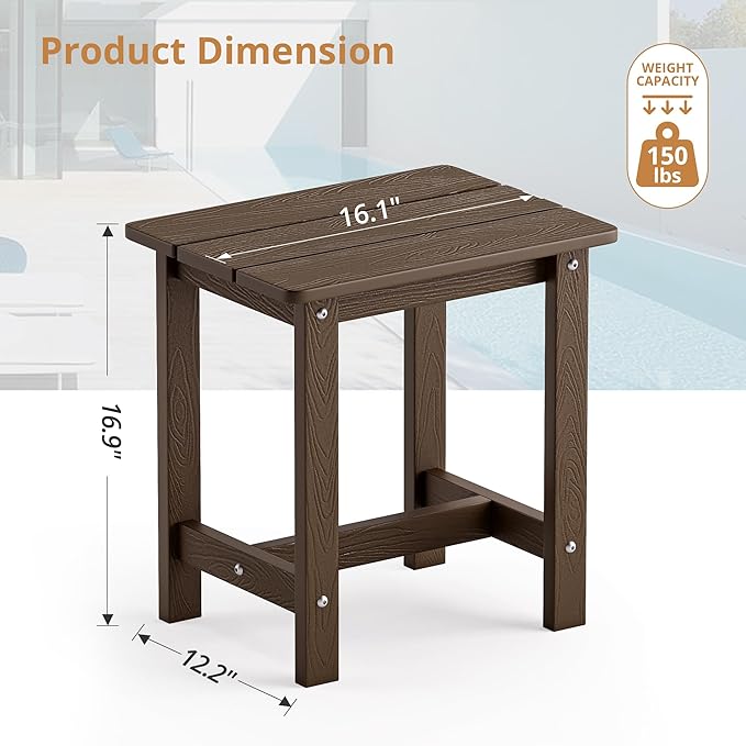 LUE BONA Outdoor Side Table Set of 2, HDPS Small Outdoor Table, Adirondack Side Table, Outdoor End Table for Patio, Deck, Pool, Weather Resistant/Easy Maintenance/Indoor or Outdoor Use, Dark Brown