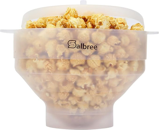 The Original Salbree Collapsible Silicone Microwave Popcorn Popper Maker Machine, Microwavable Bowl Holds 16 Cups, Uses Hot Air and Oil Always Optional - The Most Colors Available (Transparent)