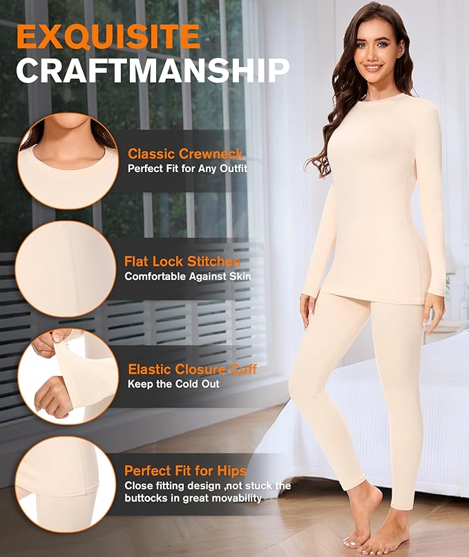 BESTENA Thermal Underwear for Women Base Layer Cold Weather Thermal Set Long Johns Women Thermal Set