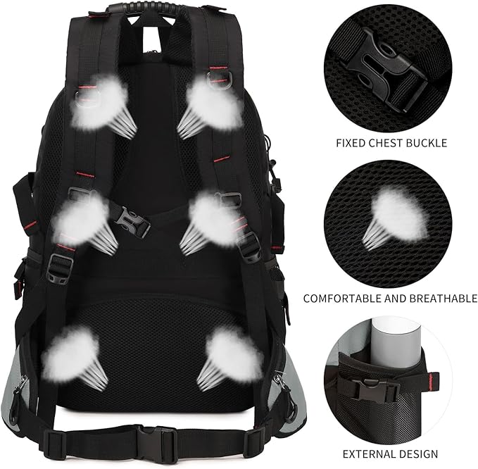 Nerlion 40L Hiking Backpack Travel Backpack for Men Women Camping Waterproof Outdoor Hiking Daypack Lightweight Backpack (Light Gray)