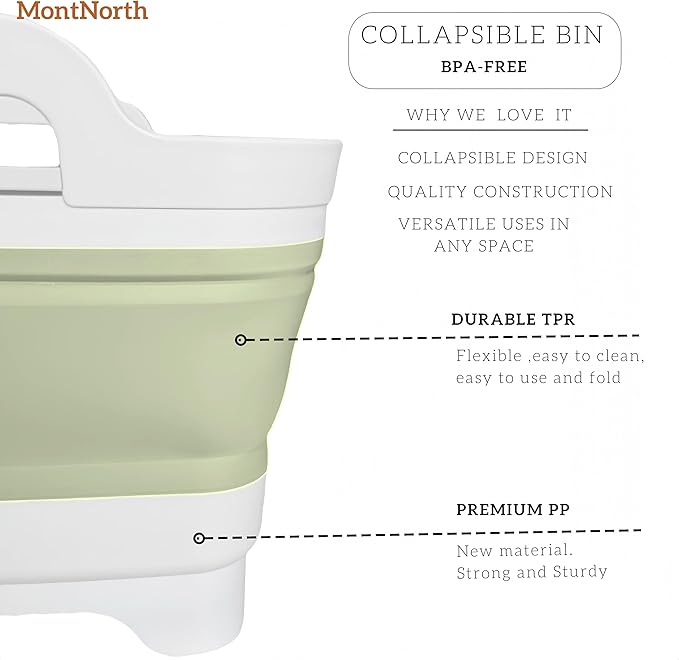 Collapsible Wash Basin 9L, Foldable Dish Tub with Drain Plug, Portable Collapsible Dish Basin, Camping Sink for Washing Dishes, Laundry & Kitchen Use (Green)
