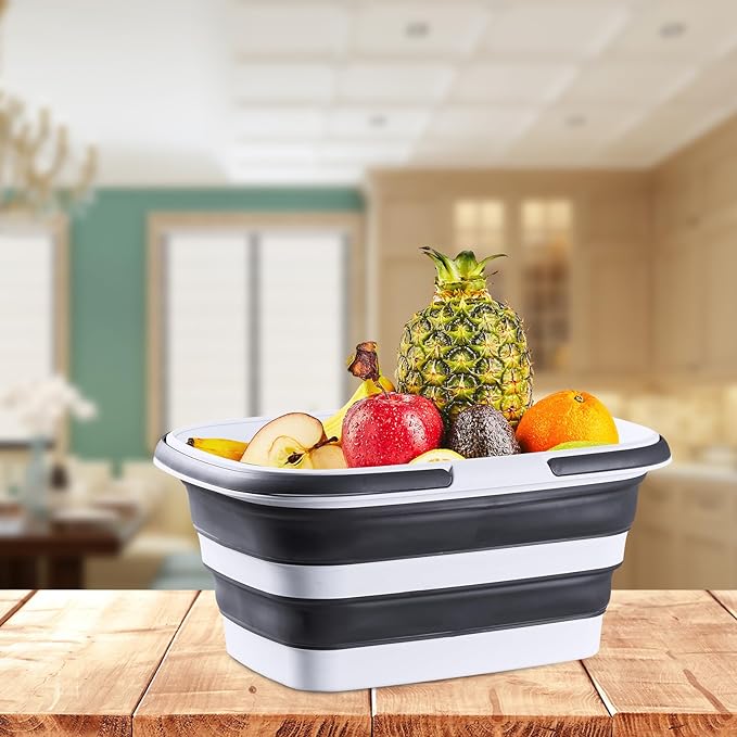 2.1 Gal(8 L) Small Collapsible Mop Bucket with Handle – Durable Plastic Square Silicone Cleaning Bucket for Mopping, Car & Window Washing – Space-Saving Storage Organizer – Pair of Silicone Gloves