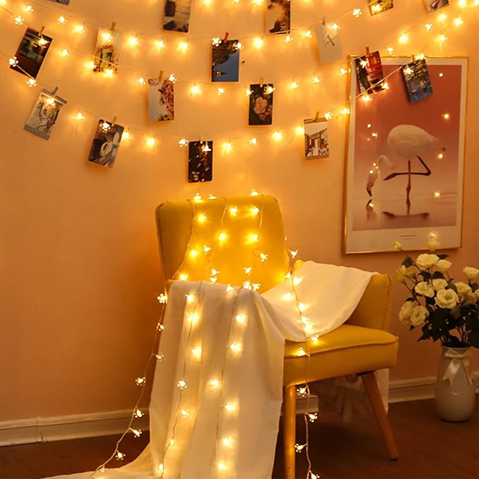 Cute Fairy Flower String Lights Decor, Battery Operated & USB Plug in 10ft 30 LED Decorative Cherry Blossom Floral Lamp for Desk School Dorm Christmas Tree Hanging Vine Indoor Decorations, Warm White