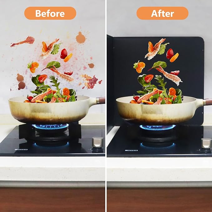 2 Pieces Grease Splatter Guard 2 Sided Foldable Stainless Steel Splatter Guard Oil Splash Guard for Grease Stainless Steel Backsplash for Stove Frying Pan Splatter Guard (Black, 15.7" X 15.7")