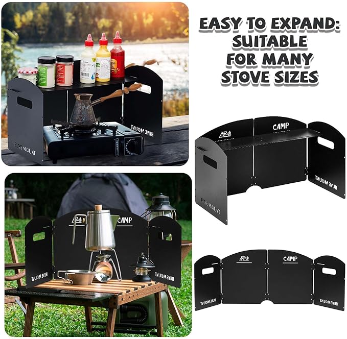 Steel Camp Stove Windscreen, Outdoor Folding Gas Stove Windshield Portable 4 Plates Wind Blocker with a Storage Bag for Camping, Hiking, Picnic, Backpacking, Cooking