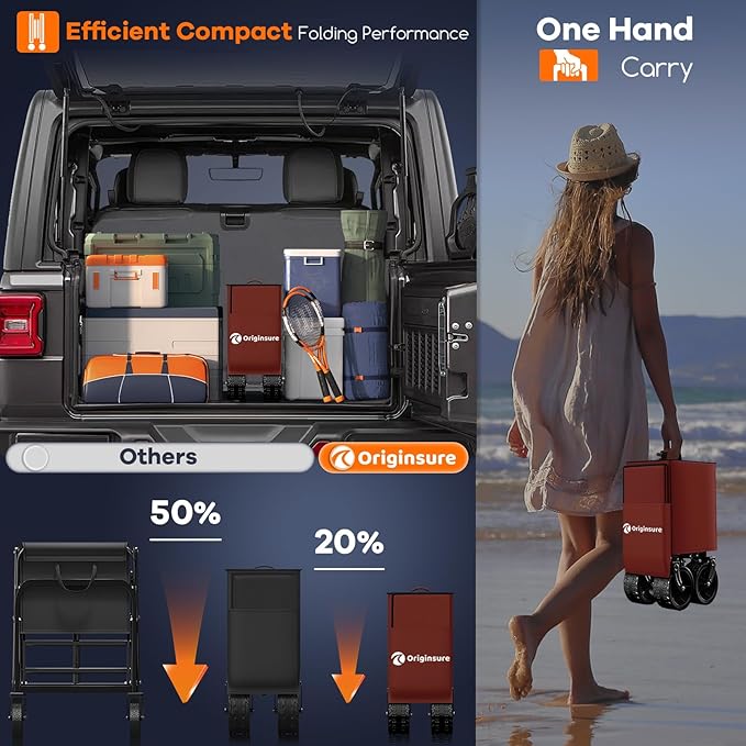 220L Collapsible Wagon Cart Foldable, 460LB Load Capacity Heavy Duty Folding Beach Wagons with Big All-Terrain Wheels, Utility Carts for Groceries, Shopping, Camping, Sports - Red