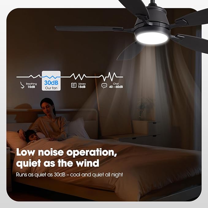 42" Ceiling Fan with Light, Modern Low Profile Ceiling Fan with Light, DC Reversible Motor, Smart APP & Remote Control, Whisper Quiet, Dimmable LED for Bedroom/Living Room
