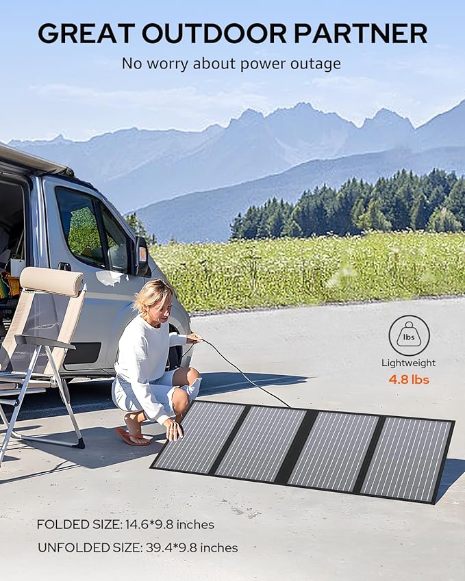 60W Portable Solar Panels, Foldable Solar Panel Charger for Portable Power Station(Under 500W), with Adjustable Kickstands, DC 18V Output, USB 3.0 and Type-C Ports for Camping Van RV Trip
