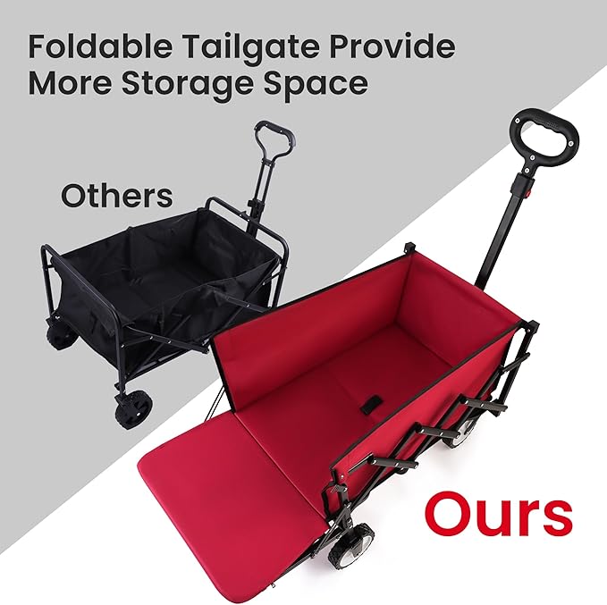 MAZING Collapsible Foldable Wagon with Tailgate Extended, 300lbs Heavy Duty Portable Lightweigh Utility Folding Wagon Cart for Grocery, Camping, Garden, Fishing
