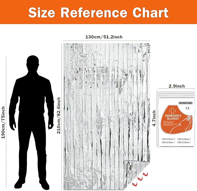 8 Pack Emergency Mylar Blankets, Survival Thermal Blanket for Rescue, First Aid Silver Foil Blanket Bulk, Safety Winter Heat Reflective Aluminum Blankets for Hiking, Camping, Marathons Outdoor