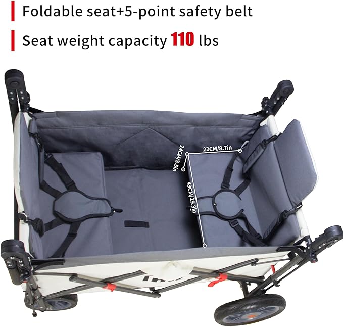 TMZ Foldable Wagon with Canopy, Collapsible Folding Wagon with Adjustable Handle Bar, Multi Functional Cart with Expansion Accessories, Front Expandable Transport Camping Wagon (Grey/Beige)