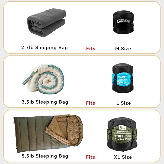 HIKEMAN Compression Sack, 50% More Storage! 12L/19L/32L/46L/53L Compression Stuff Sack, Water-Resistant & Ultralight Sleeping Bag Stuff Sack - Space Saving Gear for Camping, Hiking