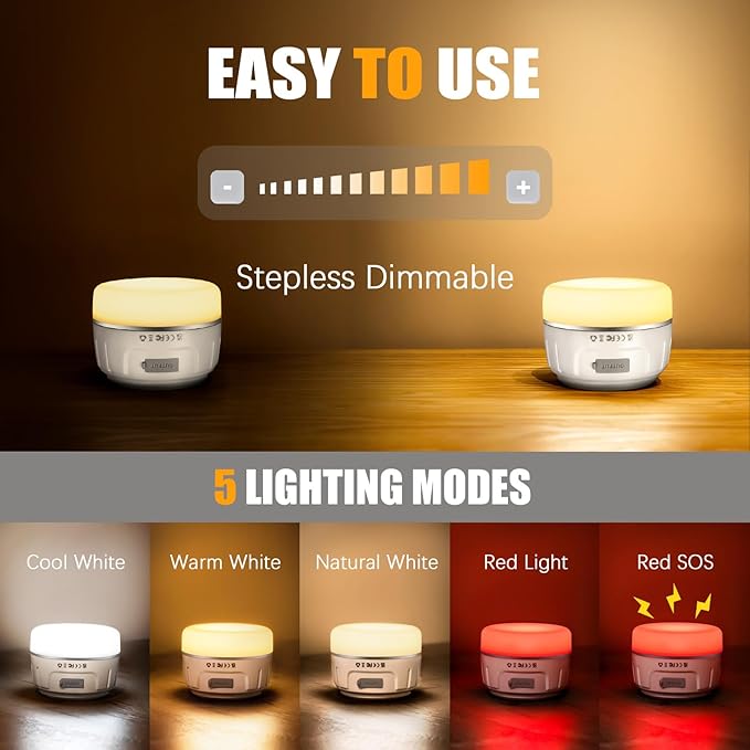 Rechargeable LED Camping Lantern 1000LM, 300H Runtime, 6400mAh, IPX5 Waterproof Tent Light for Camping, Hiking, Power Outages, Home, Emergency Use - Wireless Remote Edition,White