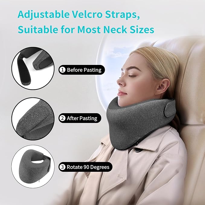 Patented Chin Support Travel Pillow for Sleeping，Innovative Travel Neck Pillows for Airplanes, 100% Pure Memory Foam Airplane Pillow for Long Flight - Dark Grey